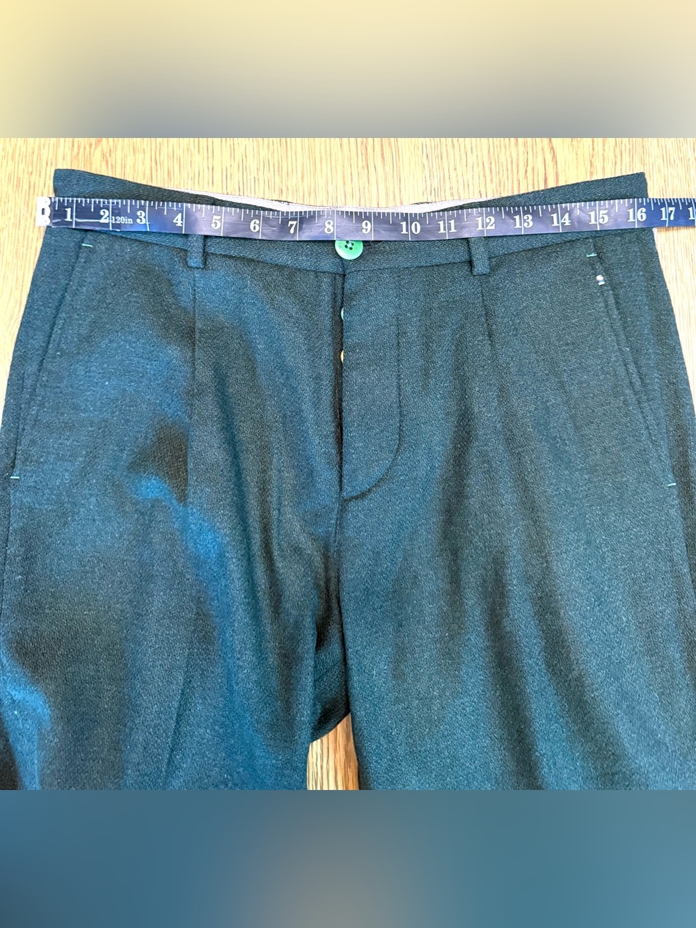 Manuel Ritz Wool Trousers Green Cropped Cuffed Colorful Button Fly Size 32 - Picture 2 of 12